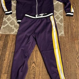 Hudson purple sweat suit with lakers hat